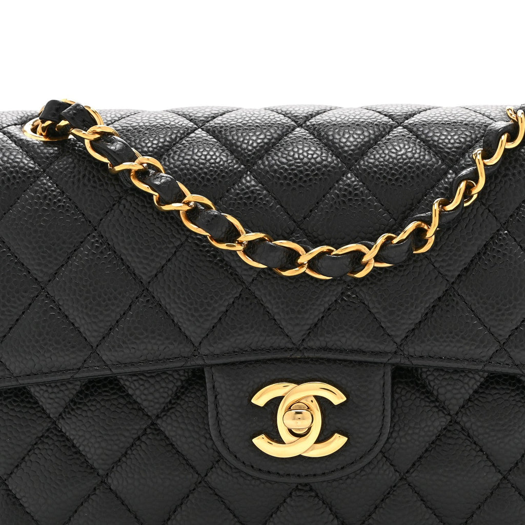 Caviar Quilted Small Double Flap Black