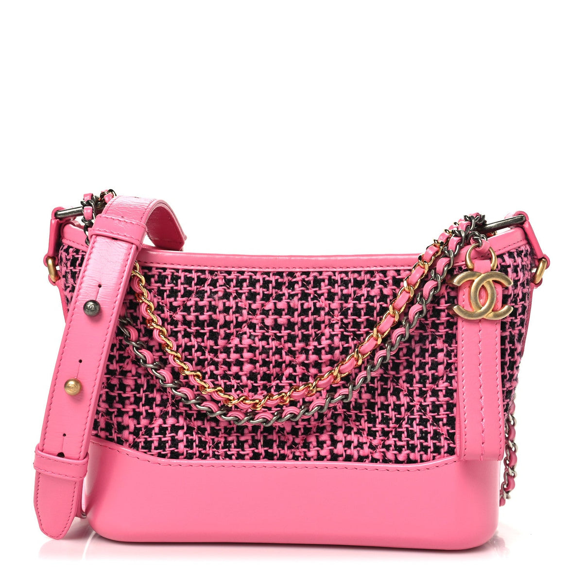 Tweed Calfskin Small Gabrielle Hobo Pink