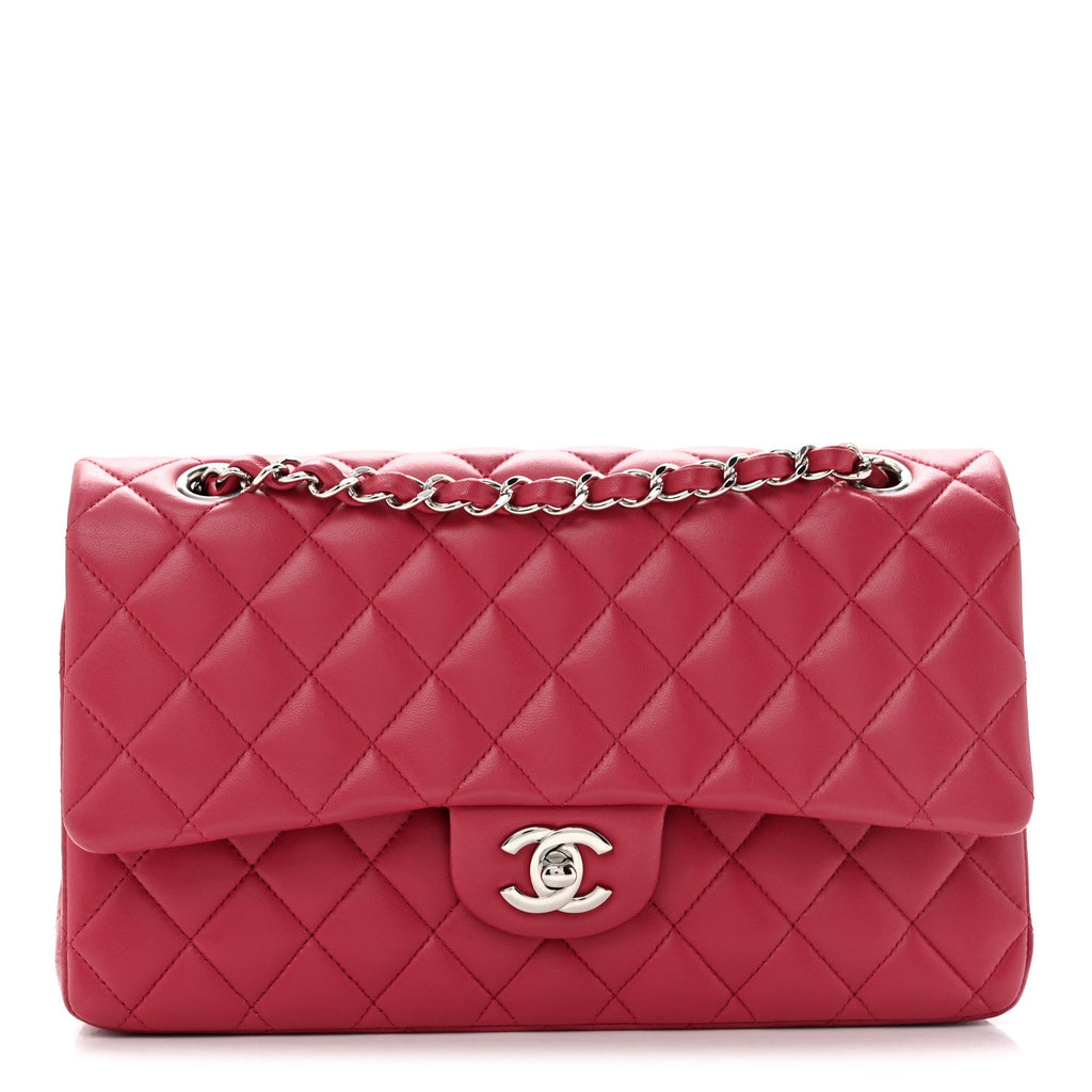 Lambskin Quilted Medium Double Flap Dark Pink