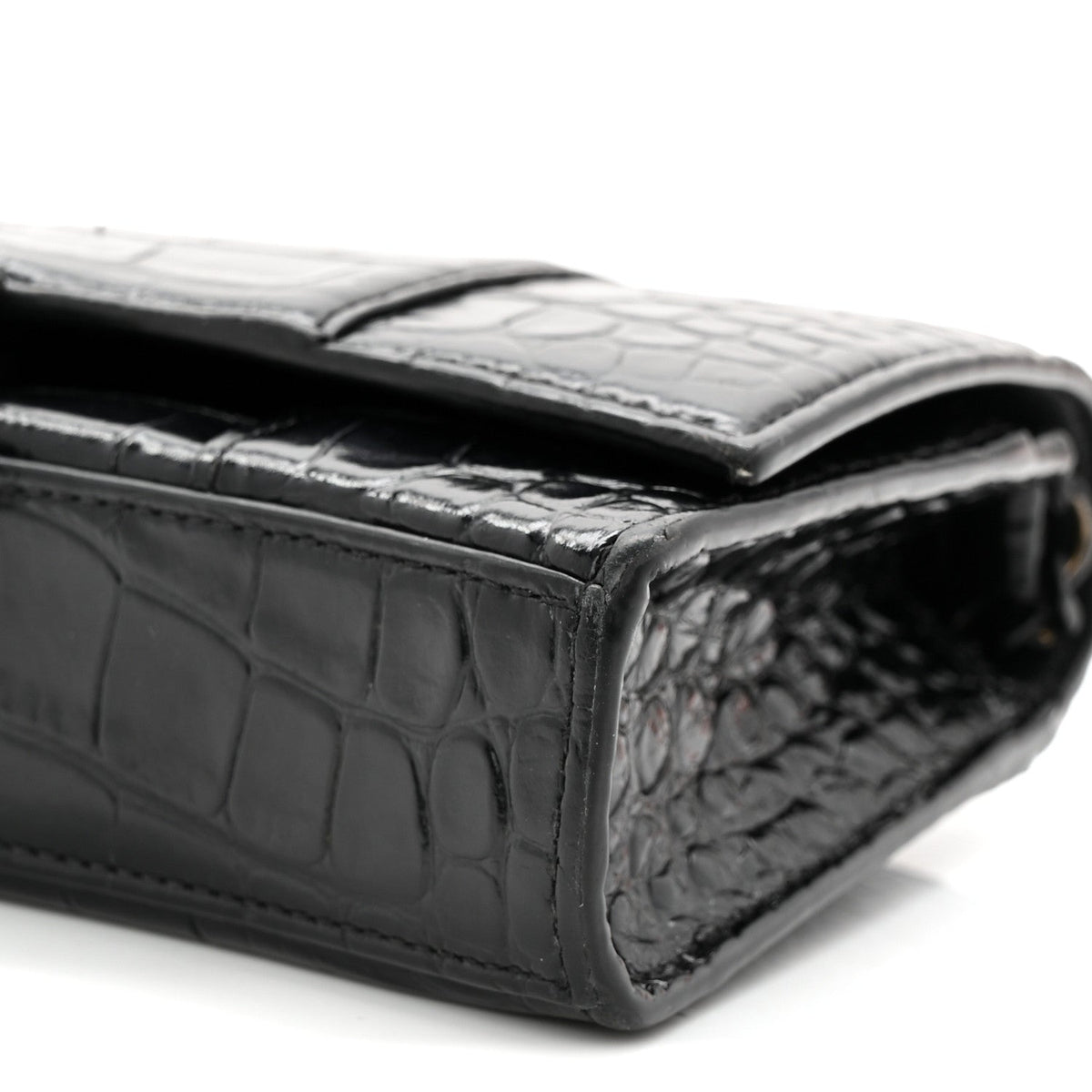 Shiny Calfskin Monochrome Crocodile Embossed Hourglass Chain Bag Black