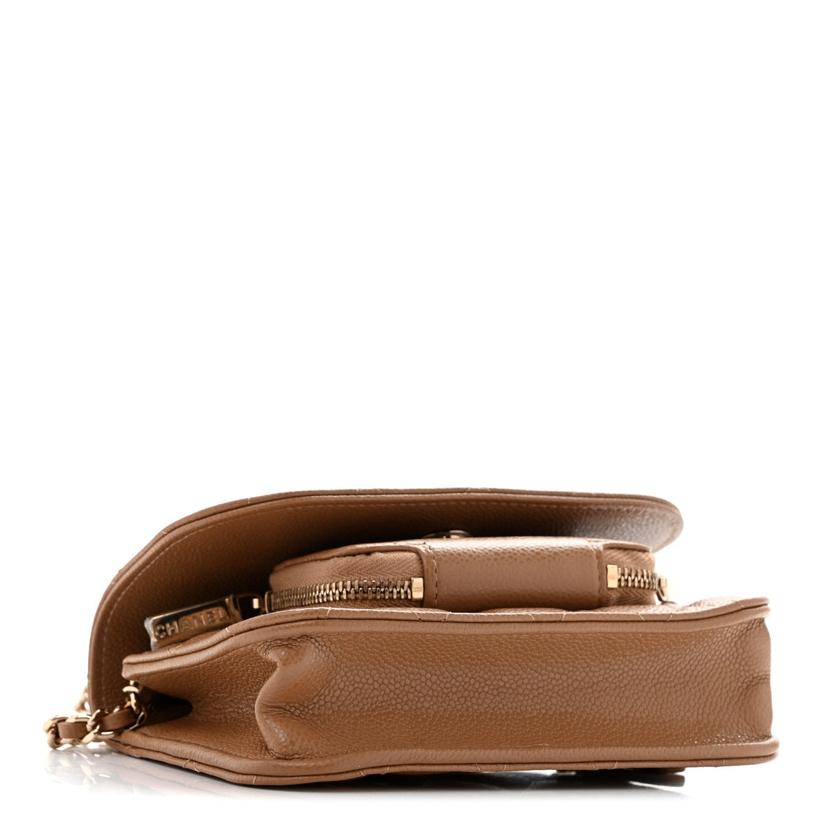 Caviar Quilted Business Affinity Clutch With Chain Flap Dark Beige