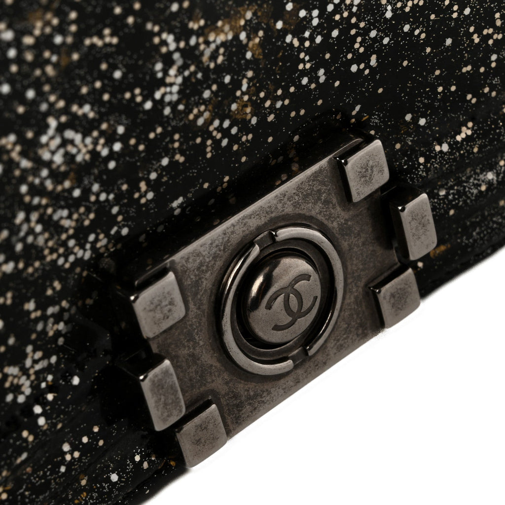 Glitter Glazed Calfskin Medium Boy Flap Black