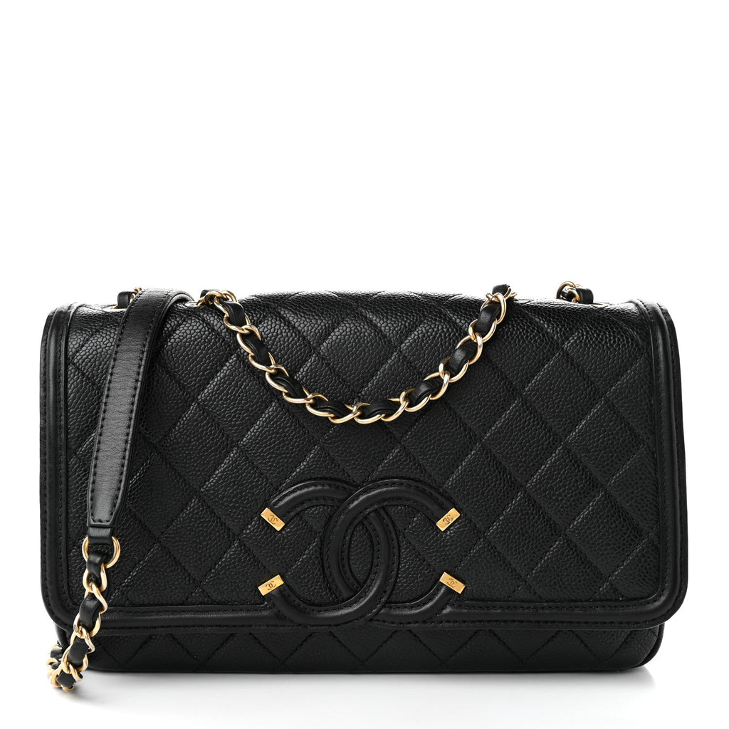Caviar Quilted Medium CC Filigree Flap Black