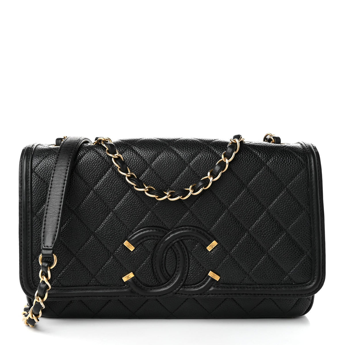 Caviar Quilted Medium CC Filigree Flap Black