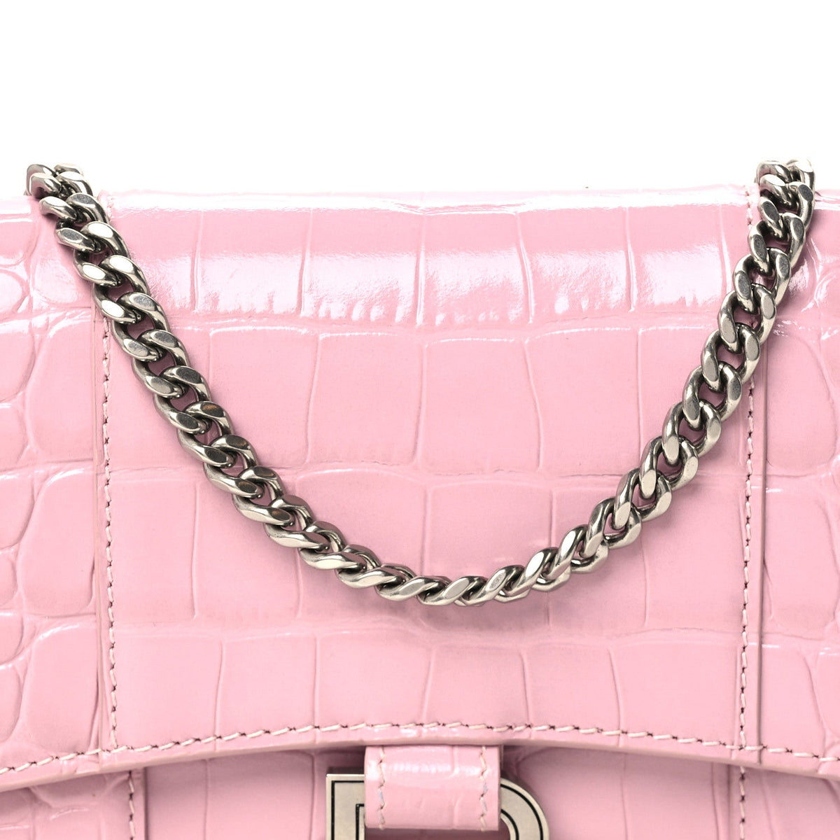 Shiny Calfskin Crocodile Embossed Hourglass Chain Bag Powder Pink