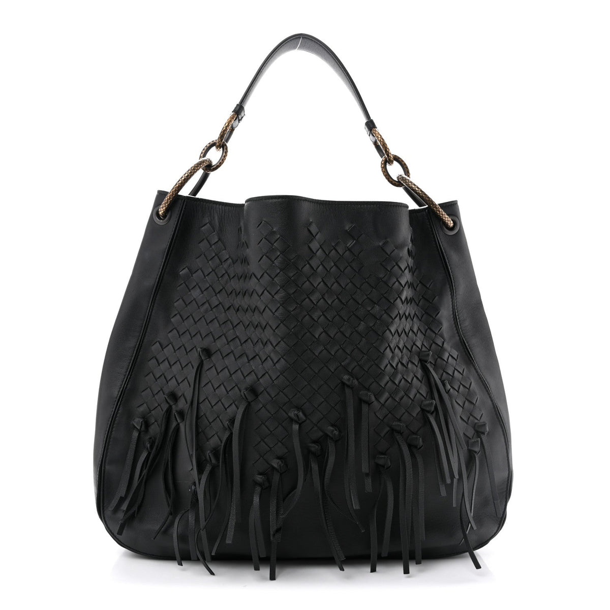 Nappa Intrecciato Fringe Brio Loop Hobo Black