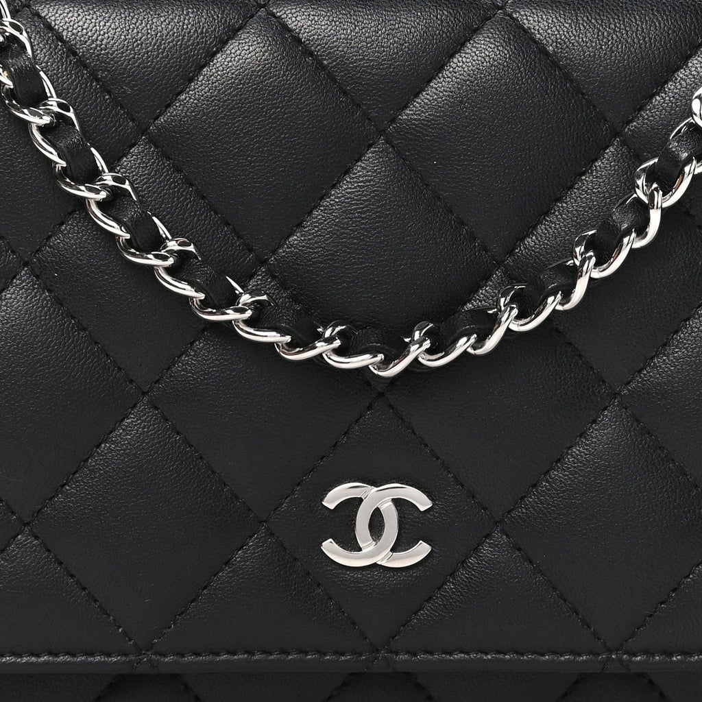 Lambskin Quilted Wallet On Chain WOC Black