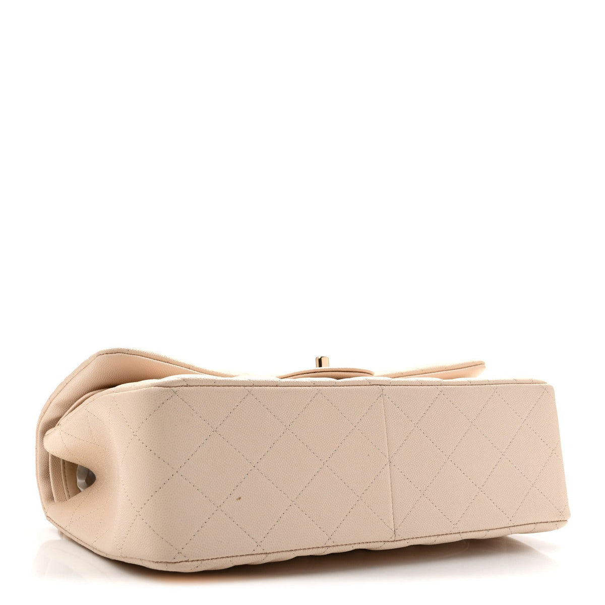 Caviar Quilted Jumbo Double Flap Light Beige