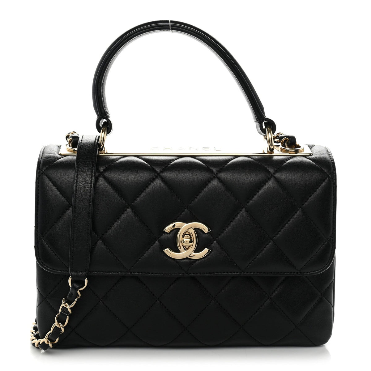 Lambskin Quilted Small Trendy CC Dual Handle Flap Bag Black
