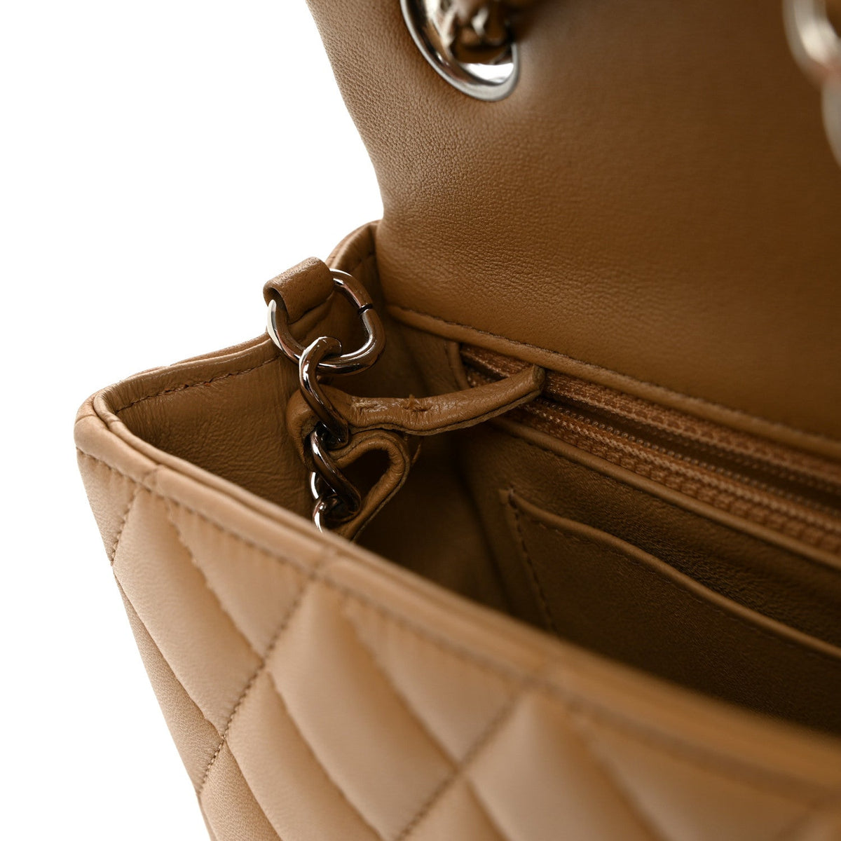 Lambskin Quilted Mini Rectangular Flap Beige