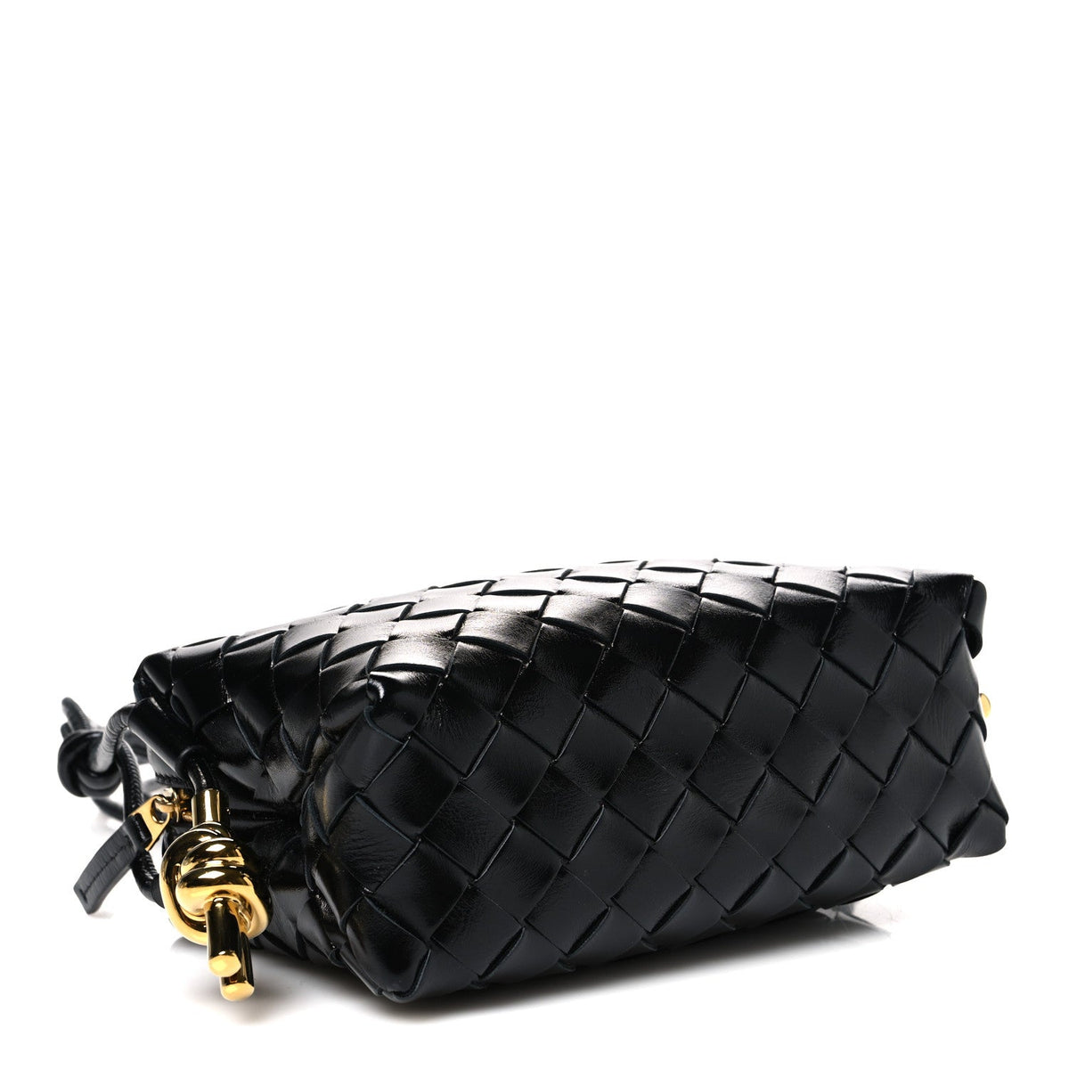 Polished Nappa Intrecciato Metallic Knot Mini Loop Camera Bag Black