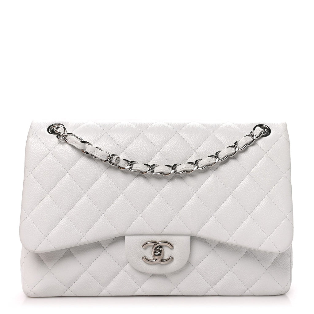 Caviar Quilted Jumbo Double Flap White