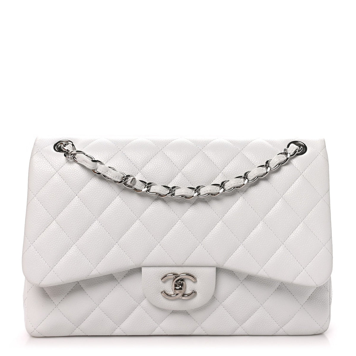 Caviar Quilted Jumbo Double Flap White