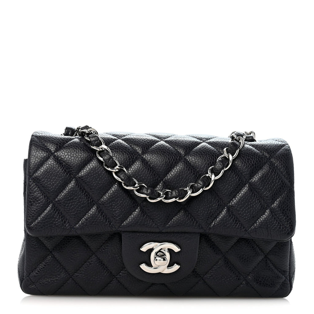 Caviar Quilted Mini Rectangular Flap Navy