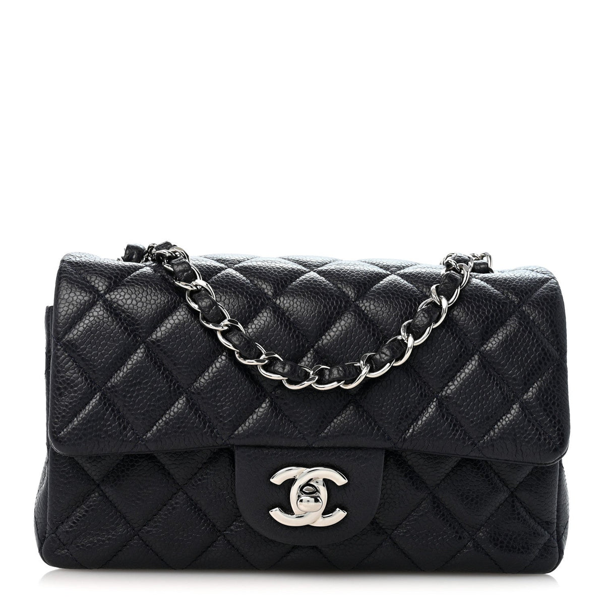 Caviar Quilted Mini Rectangular Flap Navy