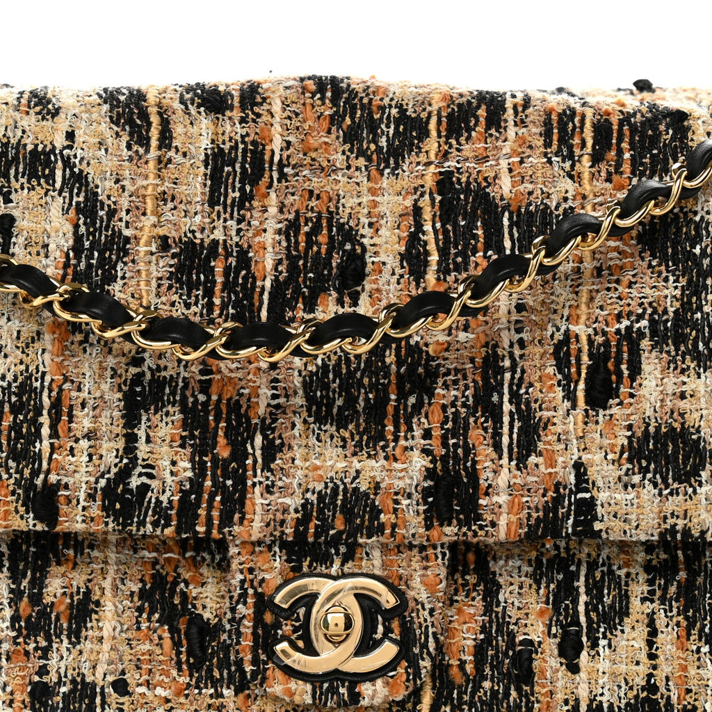 Tweed Mixed Fibers Leopard Print Souplissimo Maxi Flap Brown Black White