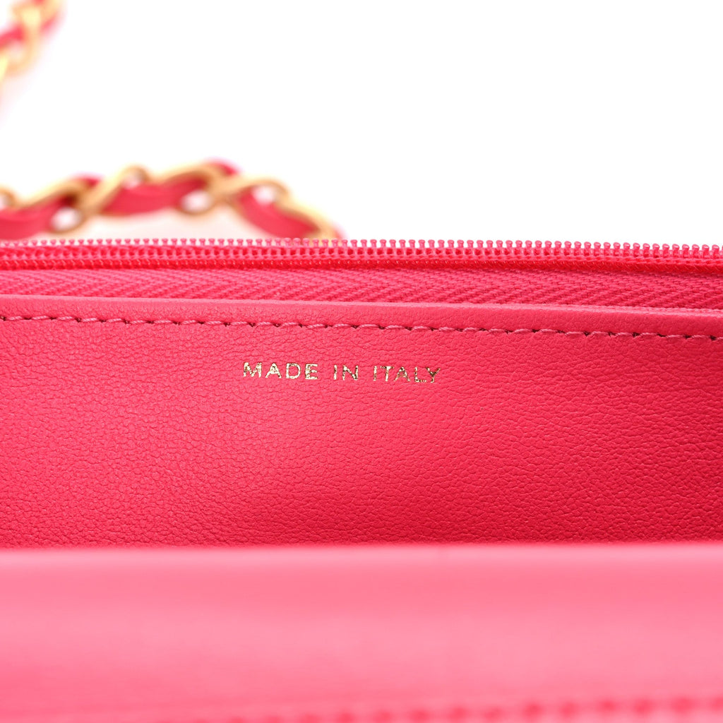 Lambskin Enamel Quilted CC Wallet on Chain WOC Pink