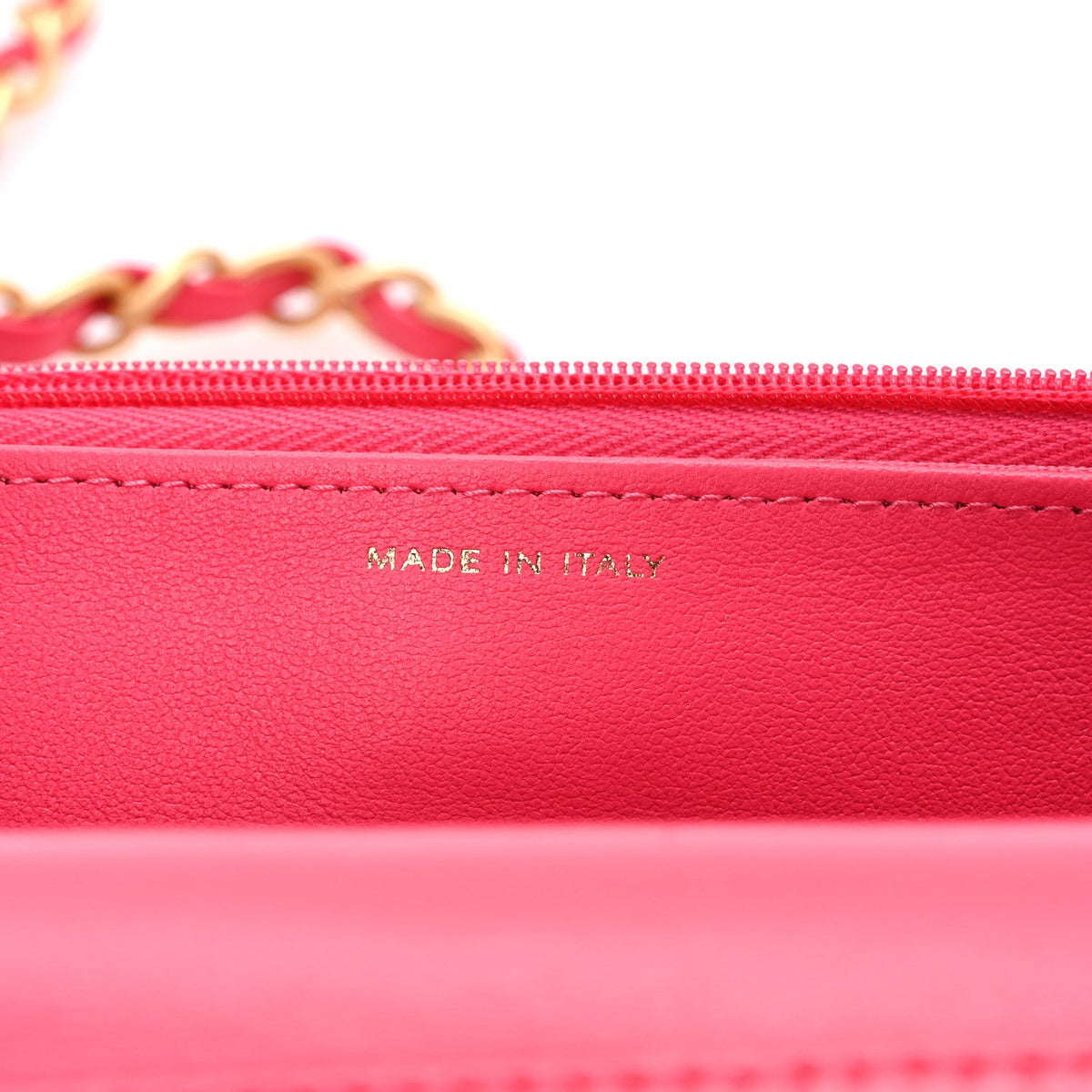 Lambskin Enamel Quilted CC Wallet on Chain WOC Pink