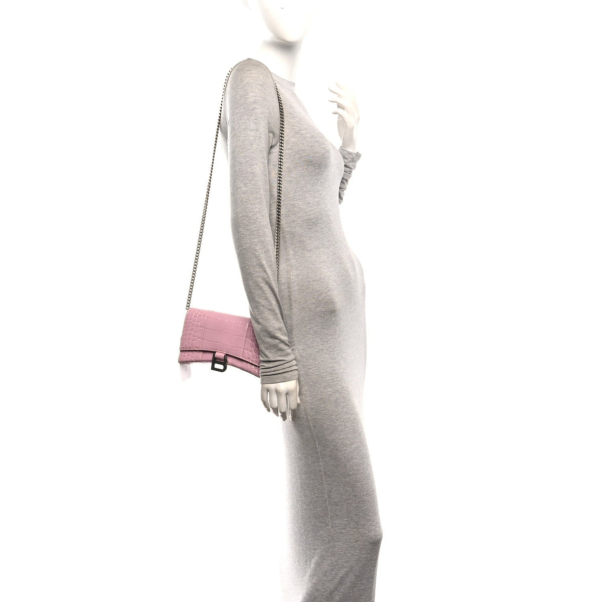Shiny Calfskin Crocodile Embossed Hourglass Chain Bag Powder Pink