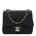 Iridescent Caviar Quilted Mini Square Flap Black