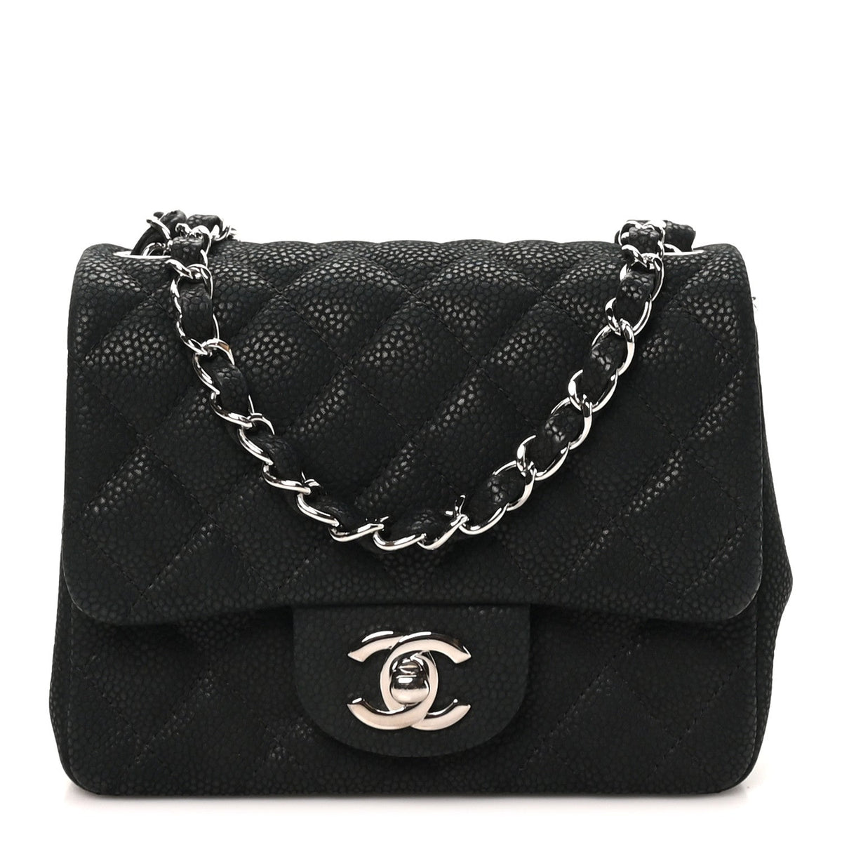 Iridescent Caviar Quilted Mini Square Flap Black