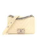 Calfskin Chevron Quilted Small Boy Flap White