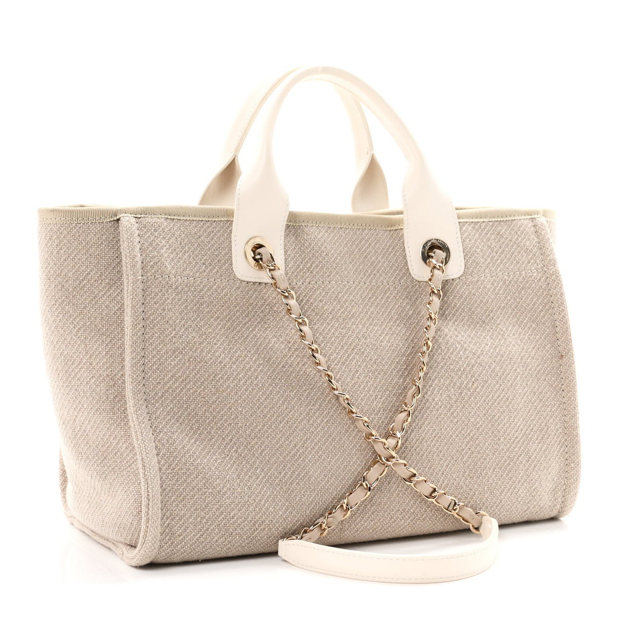 Mixed Fibers Calfskin Small Deauville Tote Beige White