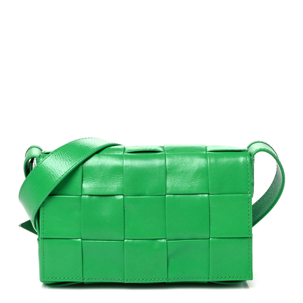 Paper Calfskin Maxi Intreccio Small Cassette Crossbody Bag Grass