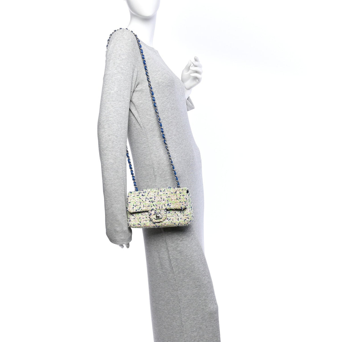Tweed Quilted Mini Rectangular Flap Blue White Green