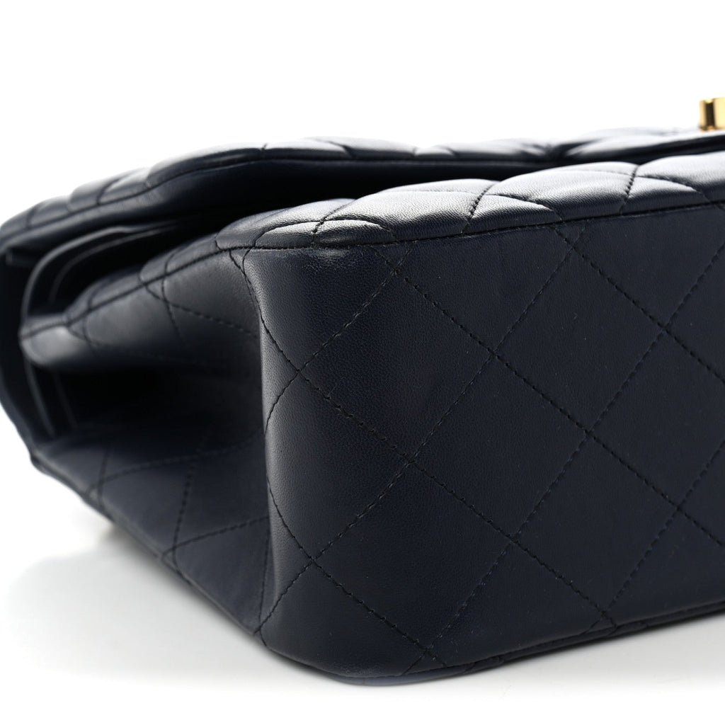 Lambskin Quilted Jumbo Double Flap Navy