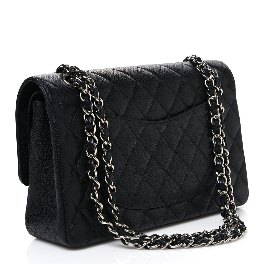 Caviar Quilted Medium Double Flap Black