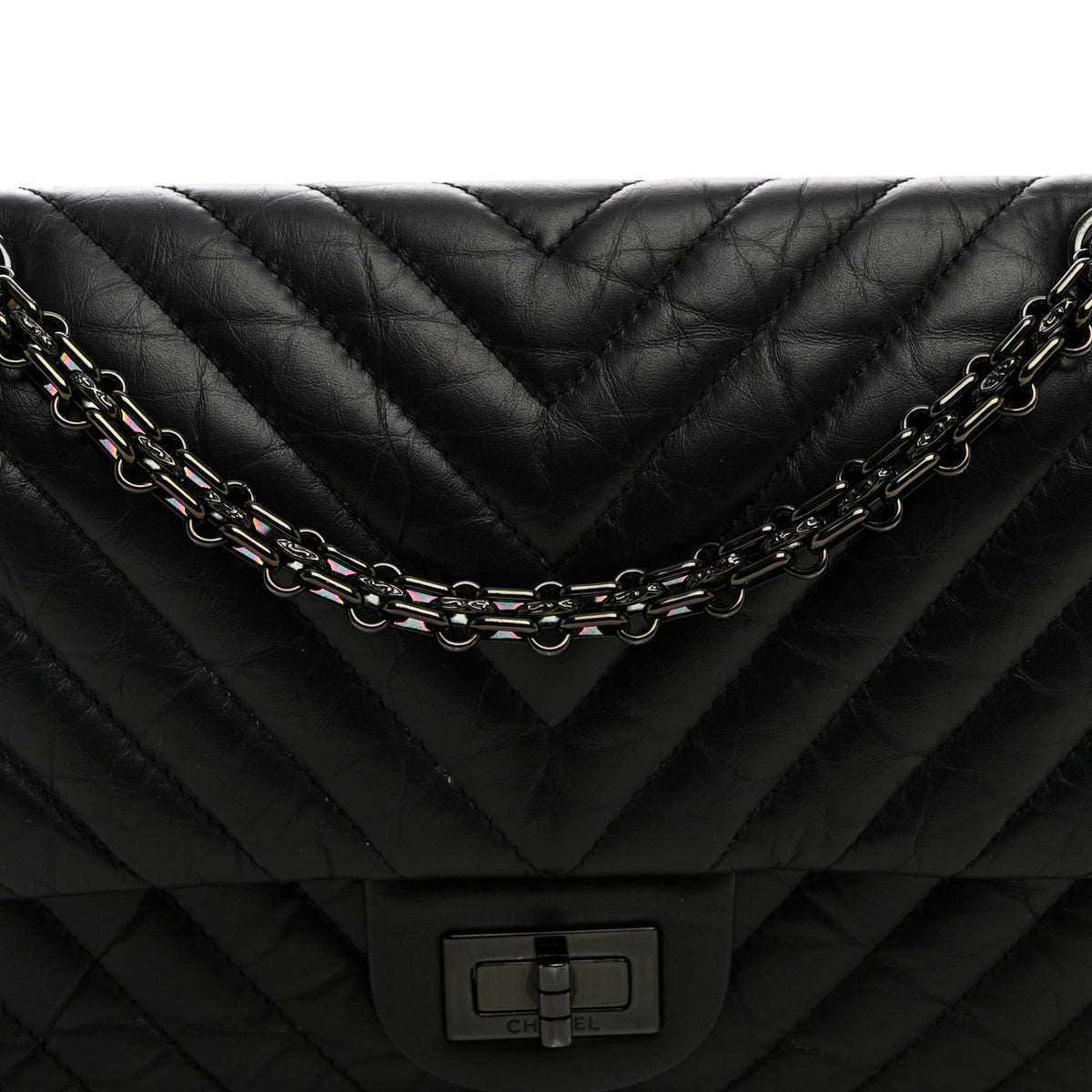 Aged Calfskin Chevron Quilted 2.55 Reissue 225 Flap So Black
