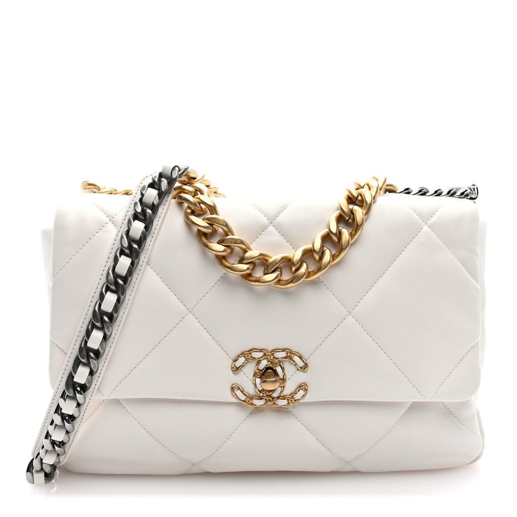 Lambskin Quilted Large Chanel 19 Flap White