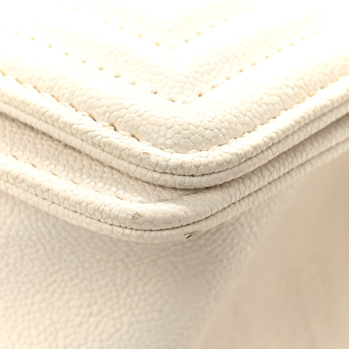 Caviar Chevron Quilted Small Boy Flap White