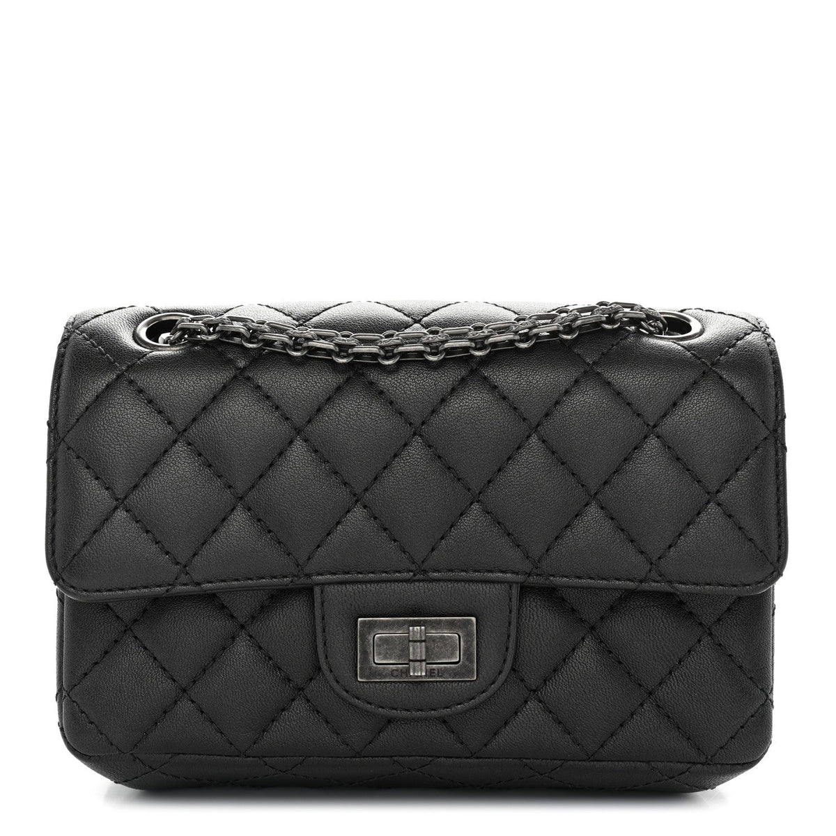 Metallic Sheepskin Quilted 2.55 Reissue Mini Flap Dark Grey