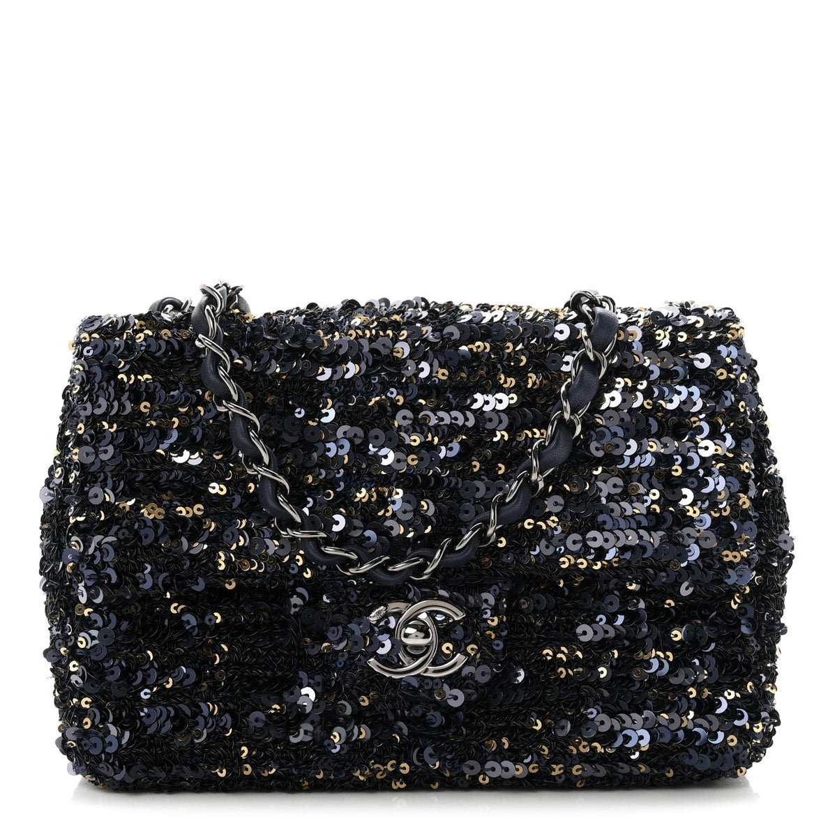 Sequin Mini Rectangular Flap Blue Black Ruthenium