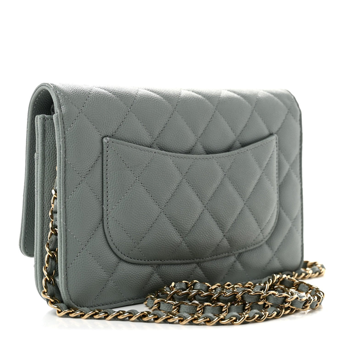 Caviar Quilted Wallet on Chain WOC Light Blue