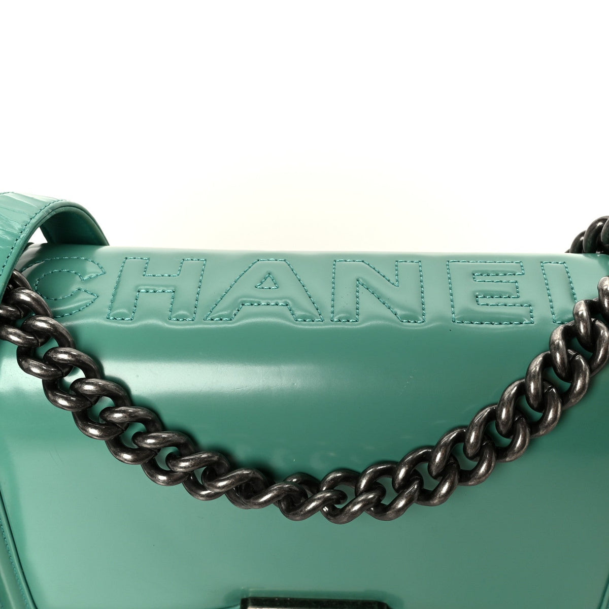 Glazed Calfskin Medium Boy Flap Green