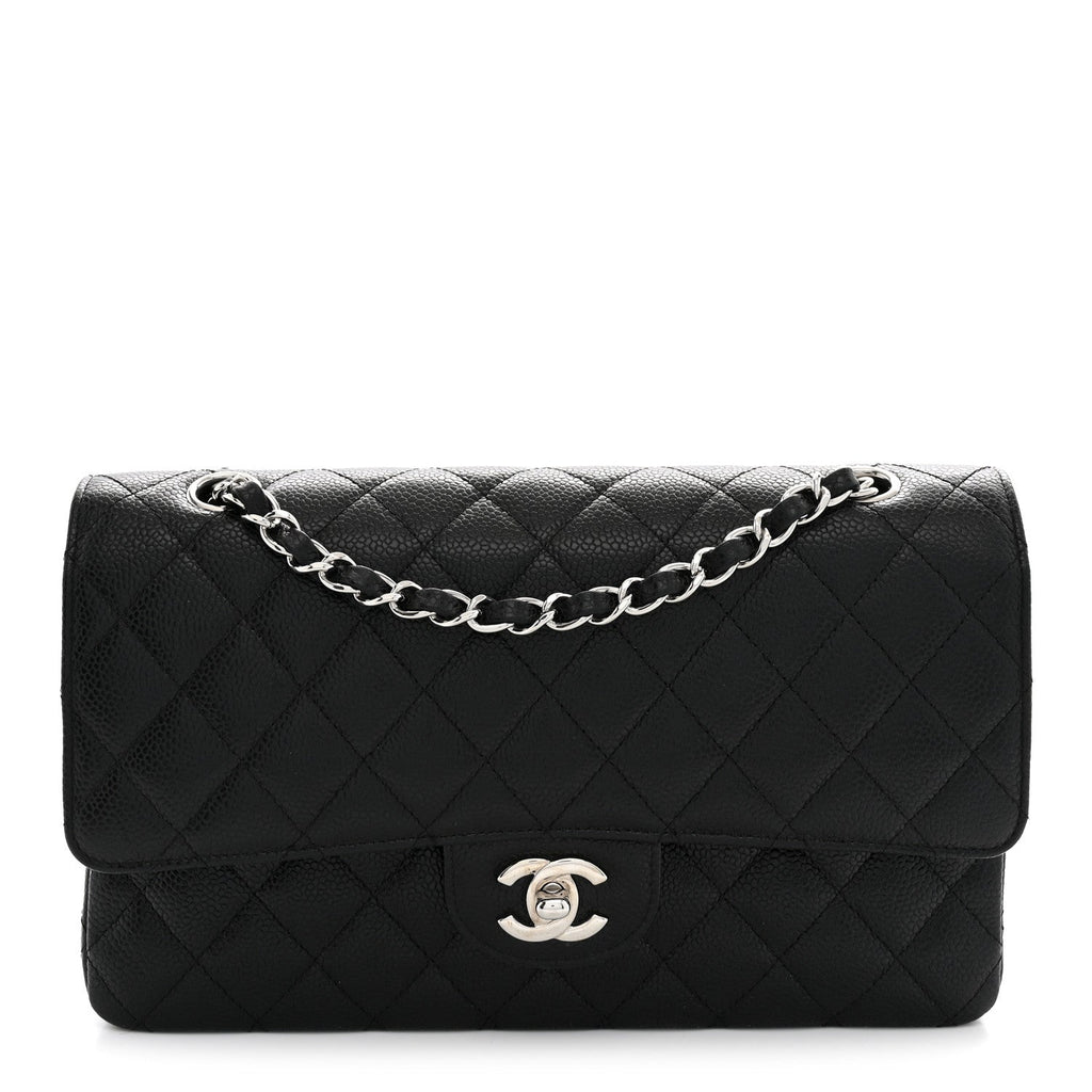 Caviar Quilted Medium Double Flap Black