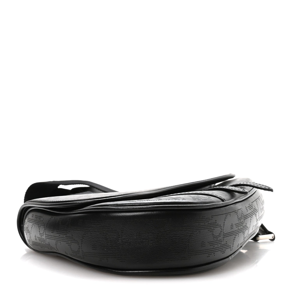 Calfskin Perforated Oblique Galaxy Mens Saddle Bag Black