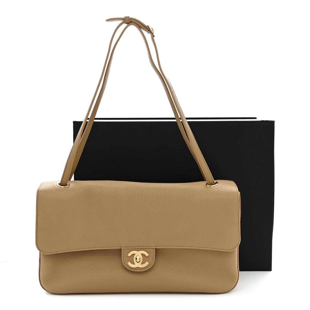 Grained Calfskin Small Souplissimo Maxi Flap Dark Beige