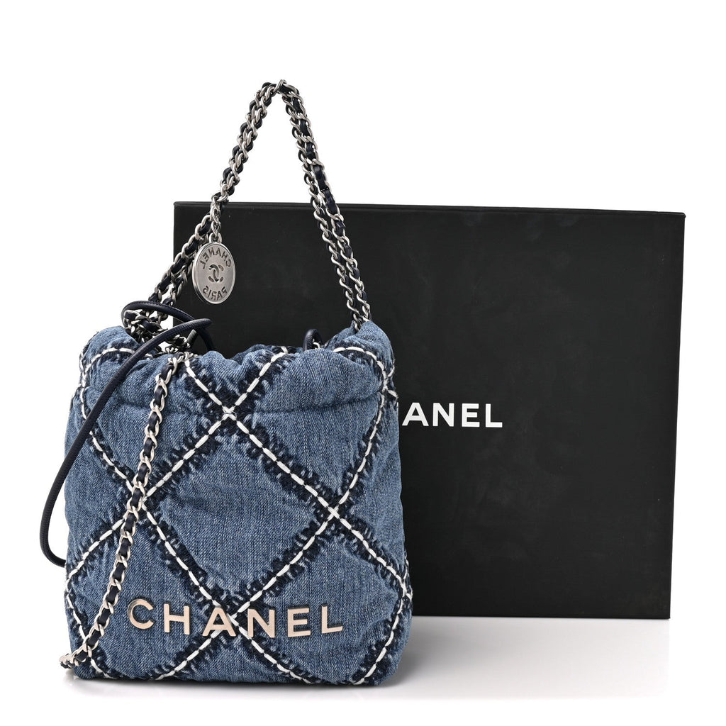 Denim Stitched Quilted Mini Chanel 22 Blue