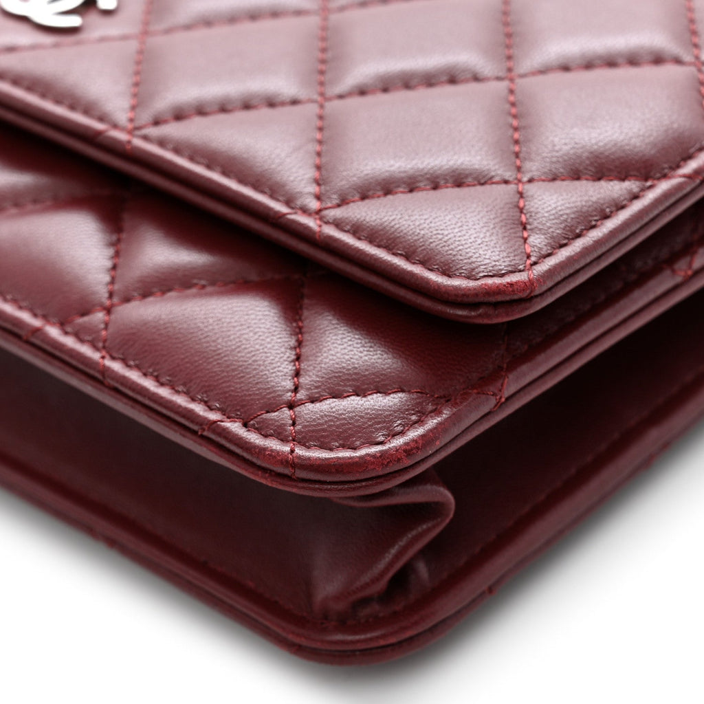 Lambskin Quilted Wallet On Chain WOC Burgundy