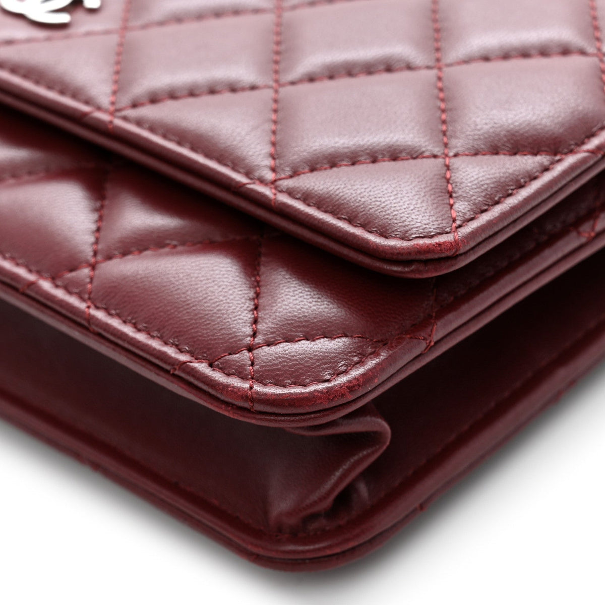 Lambskin Quilted Wallet On Chain WOC Burgundy