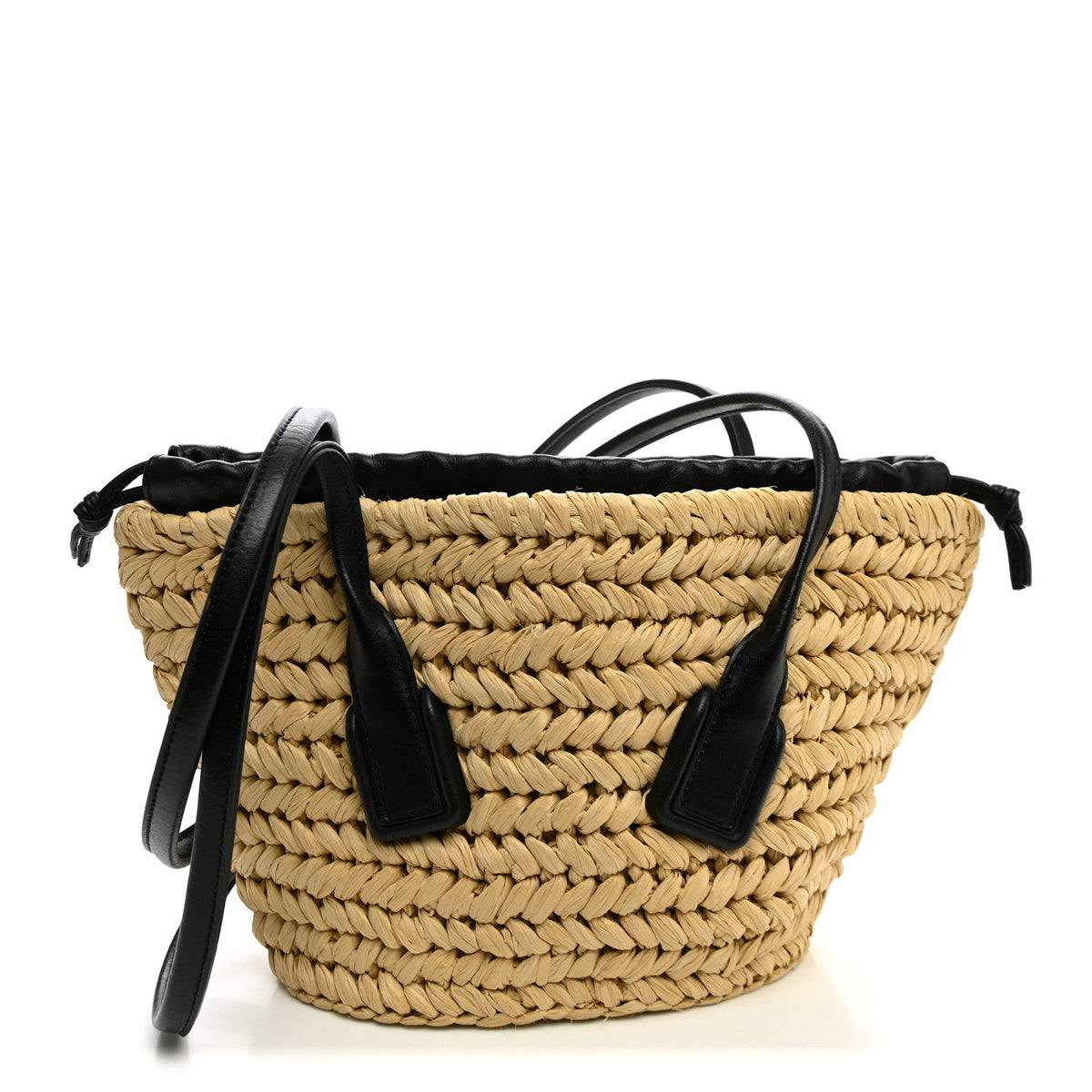 Raffia Calfskin Small Arco Basket Black
