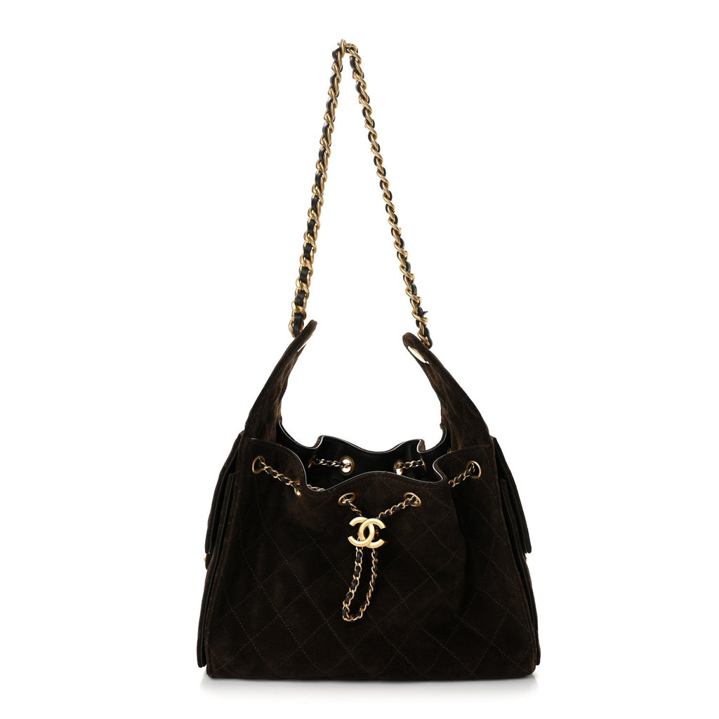 Suede Quilted Small Chanel 25 Handbag Dark Brown