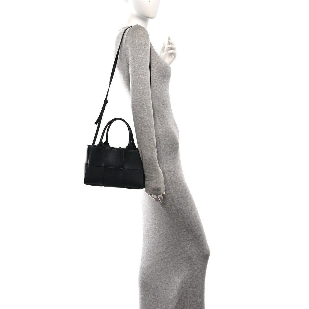 Grained Calfskin Intrecciato Mini Arco Tote Black