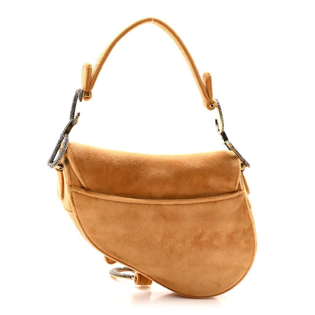 Velvet Crystal Mini Saddle Bag Tan