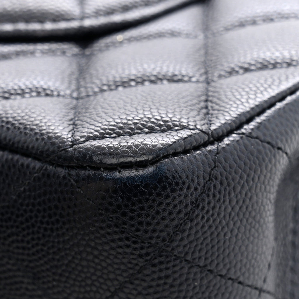 Caviar Quilted Medium Double Flap Navy