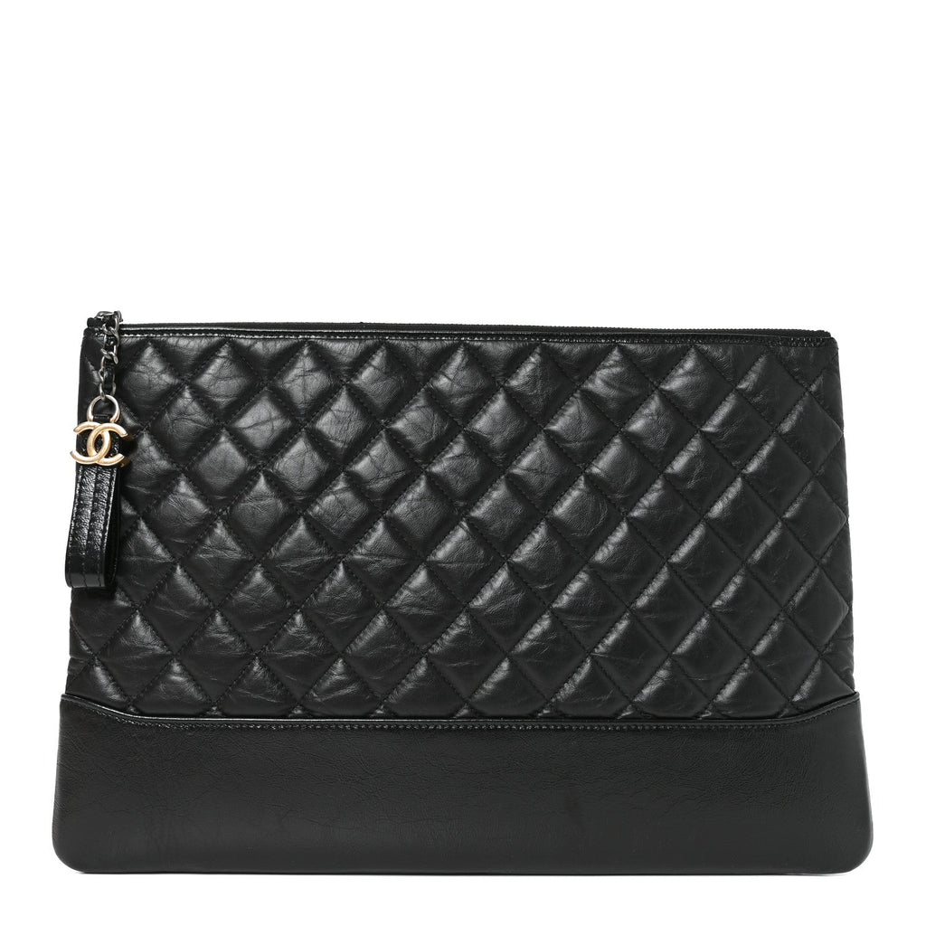 Aged Calfskin Quilted Large Gabrielle Cosmetic Case Black